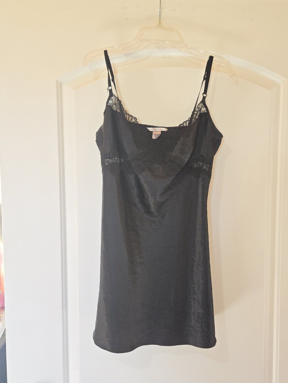 Victoria's Secret Black Sheer Lace Satin Nightgown, SIZE M